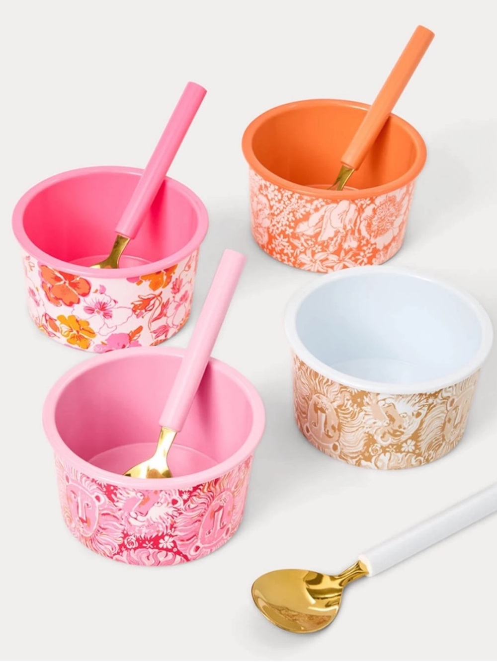 Lilly Pulitzer Pink, Orange & Gold Floral Dessert Cups with Spoons and Scoop